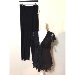 NWT R&M Richard’s sequin lace rhinestone babydoll top 2 piece Pants party size14